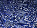 Sequins Royal Blue Lace Fabric, DAMASK Design Embroidered on a Mesh 4 way Stretch Sequin By The Yard -Prom-Gown ( Choose The Size )