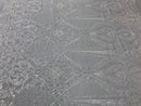 Sequins White Lace Fabric, DAMASK Design Embroidered on a Mesh 4 way Stretch Sequin By The Yard -Prom-Gown ( Choose The Size )