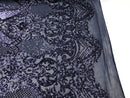 Sequins Navy Lace Fabric, DAMASK Design Embroidered on Mesh 4 way Stretch Sequin By The Yard -Prom-Gown ( Choose The Size )