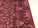 Sequins Burgundy Lace Fabric, DAMASK Design Embroidered on a Mesh 4 way Stretch Sequin By The Yard -Prom-Gown ( Choose The Size )