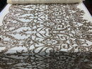 Sequins Gold Lace Fabric, DAMASK Design Embroidered on a Mesh 4 way Stretch Sequin By The Yard -Prom-Gown ( Choose The Size )