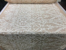 White Sequins Lace Fabric, DAMASK Design Embroidered on Nude Mesh 4 way Stretch Sequin By The Yard -Prom-Gown ( Choose The Size )