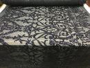 Navy Sequins Lace Fabric, DAMASK Design Embroidered on a Mesh 4 way Stretch Sequin By The Yard -Prom-Gown ( Choose The Size )