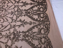 Dusty Rose Sequins Lace Fabric, DAMASK Design Embroidered on a Mesh 4 way Stretch Sequin By The Yard -Prom-Gown ( Choose The Size )