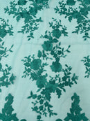 TEAL Damask Design Embroidered on Mesh Lace Fabric, Floral Bridal Lace Wedding Dress by the Yard (Pick a Size)