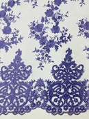 LAVENDER Damask Design Embroidered on Mesh Lace Fabric, Floral Bridal Lace Wedding Dress by the Yard (Pick a Size)