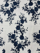 NAVY Damask Design Embroidered on Mesh Lace Fabric, Floral Bridal Lace Wedding Dress by the Yard (Pick a Size)