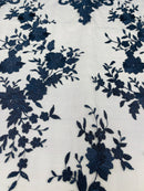 NAVY Damask Design Embroidered on Mesh Lace Fabric, Floral Bridal Lace Wedding Dress by the Yard (Pick a Size)