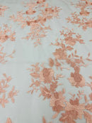 PINK Damask Design Embroidered on Mesh Lace Fabric, Floral Bridal Lace Wedding Dress by the Yard (Pick a Size)