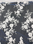 WHITE Damask Design Embroidered on Mesh Lace Fabric, Floral Bridal Lace Wedding Dress by the Yard (Pick a Size)