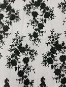 BLACK Damask Design Embroidered on Mesh Lace Fabric, Floral Bridal Lace Wedding Dress by the Yard (Pick a Size)