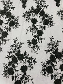 BLACK Damask Design Embroidered on Mesh Lace Fabric, Floral Bridal Lace Wedding Dress by the Yard (Pick a Size)