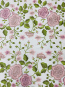 Pink Floral and Leaves Embroidery on a Mesh Lace Fabric , Floral Bridal Lace Wedding Dress by the Yard (Pick a Size)