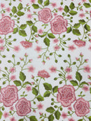 Dusty Rose Floral and Leaves Embroidery on a Mesh Lace Fabric , Floral Bridal Lace Wedding Dress by the Yard (Pick a Size)