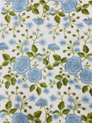 Light Blue Floral and Leaves Embroidery on a Mesh Lace Fabric , Floral Bridal Lace Wedding Dress by the Yard (Pick a Size)