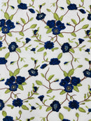 Royal Blue Floral and Leaves Embroidery on a Mesh Lace Fabric , Floral Bridal Lace Wedding Dress by the Yard (Pick a Size)