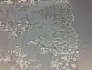 White Damask Design Embroidered on Mesh Lace Fabric, Floral Bridal Lace Wedding Dress by the Yard (Pick a Size)