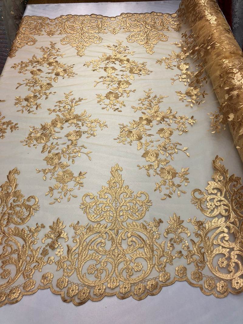 gold lace fabric for dresses Gold Beaded Bridal Lace #28851