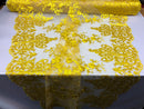 Yellow Damask Design Embroidered on Mesh Lace Fabric, Floral Bridal Lace Wedding Dress by the Yard (Pick a Size)
