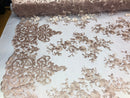 Blush Damask Design Embroidered on Mesh Lace Fabric, Floral Bridal Lace Wedding Dress by the Yard (Pick a Size)