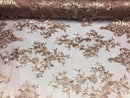 Blush Damask Design Embroidered on Mesh Lace Fabric, Floral Bridal Lace Wedding Dress by the Yard (Pick a Size)