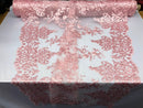 Candy Pink Damask Design Embroidered on Mesh Lace Fabric, Floral Bridal Lace Wedding Dress by the Yard (Pick a Size)