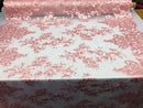 Candy Pink Damask Design Embroidered on Mesh Lace Fabric, Floral Bridal Lace Wedding Dress by the Yard (Pick a Size)