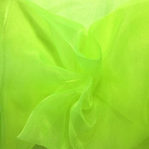 NEON GREEN Sparkle Crystal Sheer Organza Fabric Shiny for Fashion, Crafts, Decorations 60" by the Yard (Pick a Size)