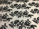 Black Flower Design Embroidered on Mesh Lace Fabric, Floral Bridal Lace Wedding Dress by the Yard (Pick a Size)