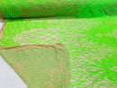 Neón Green Sequins Lace Fabric On Nude Mesh, DAMASK Design Embroidered on  Mesh 4 way Stretch Sequin By Yard -Prom-Gown ( Choose The Size )