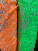 Neón Green Sequins Lace Fabric On Nude Mesh, DAMASK Design Embroidered on  Mesh 4 way Stretch Sequin By Yard -Prom-Gown ( Choose The Size )