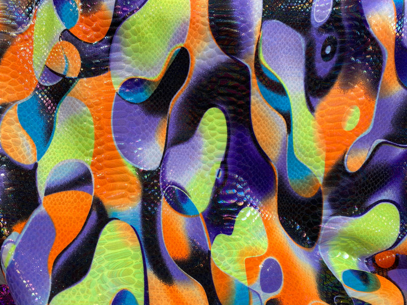 Mia's Fabrics Inc, Orange Boa Snake Print Multi Color Fabric 80/20% Print Fabrics - Nylon Spandex Fabric Sold By The Yard (Pick a Size)