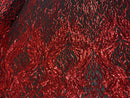 Red Sequins Lace Fabric On Black Mesh, DAMASK Design Embroidered On a Mesh 4 way Stretch Sequin By The Yard -Prom-Gown ( Choose The Size )