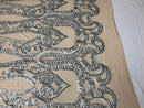 Matte Silver Sequins Lace Fabric On Nude Mesh, DAMASK Design Embroidered On 4 way Stretch Sequin By The Yard -Prom-Gown ( Choose The Size )