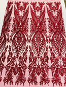 Burgundy Lace Fabric, Corded Flower Embroidery on a Mesh Lace Fabric By The Yard For Gown, Wedding-Bridal-Dress (Choose The Size)