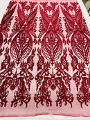 Burgundy Lace Fabric, Corded Flower Embroidery on a Mesh Lace Fabric By The Yard For Gown, Wedding-Bridal-Dress (Choose The Size)