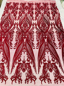 Burgundy Lace Fabric, Corded Flower Embroidery on a Mesh Lace Fabric By The Yard For Gown, Wedding-Bridal-Dress (Choose The Size)