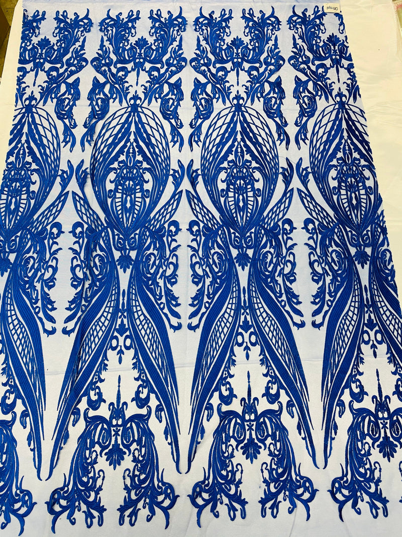 Royal Blue Lace Fabric, Corded Lace Embroidery on a Mesh Lace Fabric By The Yard For Gown, Wedding-Bridal-Dress (Choose The Size)