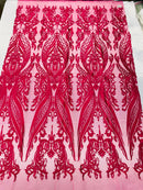 Fuchsia Lace Fabric, Corded Lace Embroidery on a Mesh Lace Fabric By The Yard For Gown, Wedding-Bridal-Dress (Choose The Size)