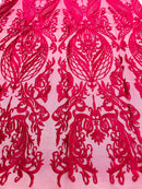 Fuchsia Lace Fabric, Corded Lace Embroidery on a Mesh Lace Fabric By The Yard For Gown, Wedding-Bridal-Dress (Choose The Size)