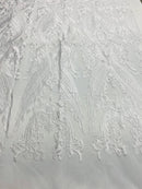 White Lace Fabric, Corded Lace Embroidery on a Mesh Lace Fabric By The Yard For Gown, Wedding-Bridal-Dress (Choose The Size)