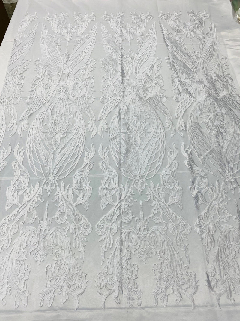 White Lace Fabric, Corded Lace Embroidery on a Mesh Lace Fabric By The Yard For Gown, Wedding-Bridal-Dress (Choose The Size)