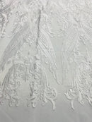 White Lace Fabric, Corded Lace Embroidery on a Mesh Lace Fabric By The Yard For Gown, Wedding-Bridal-Dress (Choose The Size)