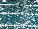 Teal Green Lace Fabric, Corded Lace Embroidery on a Mesh Lace Fabric By The Yard For Gown, Wedding-Bridal-Dress (Choose The Size)