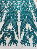Teal Green Lace Fabric, Corded Lace Embroidery on a Mesh Lace Fabric By The Yard For Gown, Wedding-Bridal-Dress (Choose The Size)