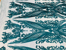 Teal Green Lace Fabric, Corded Lace Embroidery on a Mesh Lace Fabric By The Yard For Gown, Wedding-Bridal-Dress (Choose The Size)