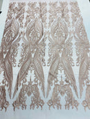 Blush Lace Fabric, Corded Lace Embroidery on a Mesh Lace Fabric By The Yard For Gown, Wedding-Bridal-Dress (Choose The Size)