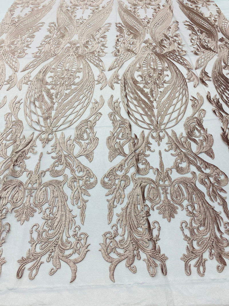 Blush Lace Fabric, Corded Lace Embroidery on a Mesh Lace Fabric By The Yard For Gown, Wedding-Bridal-Dress (Choose The Size)
