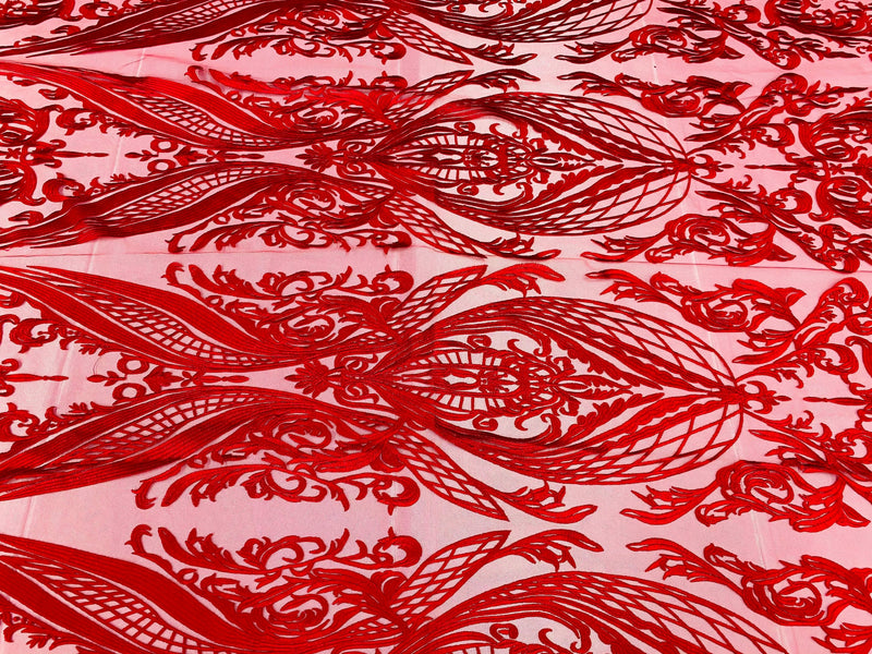 Red  Lace Fabric, Corded Lace Embroidery on a Mesh Lace Fabric By The Yard For Gown, Wedding-Bridal-Dress (Choose The Size)