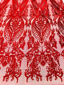 Red  Lace Fabric, Corded Lace Embroidery on a Mesh Lace Fabric By The Yard For Gown, Wedding-Bridal-Dress (Choose The Size)
